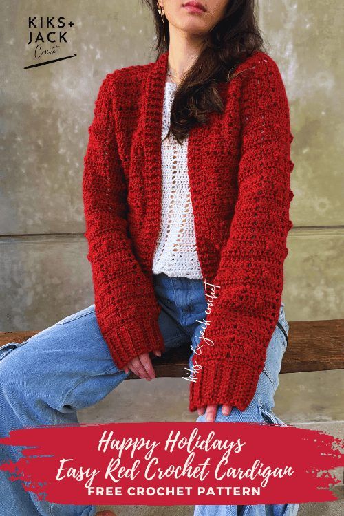 Happy Holidays Easy Red Crochet Cardigan by Kiks + Jack Crochet free crochet pattern by Kiks + Jack Crochet