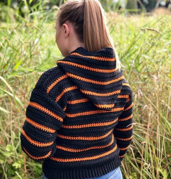 Cozy Campfire Striped Hoodie free crochet pattern by RaeLynn Endicott