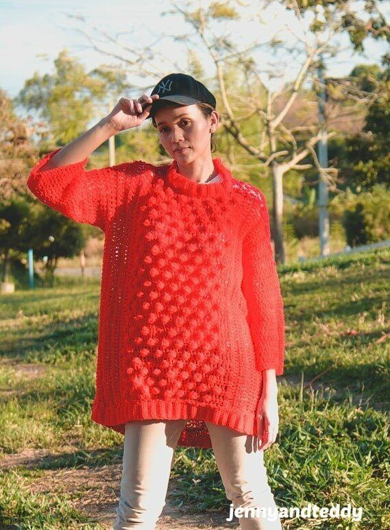 Bubble Pop Oversize Sweater free crochet pattern by Jenny & Teddy