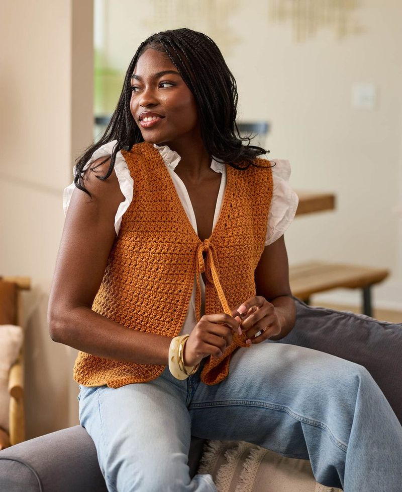Front Tie Vest free crochet pattern by Premier Yarns