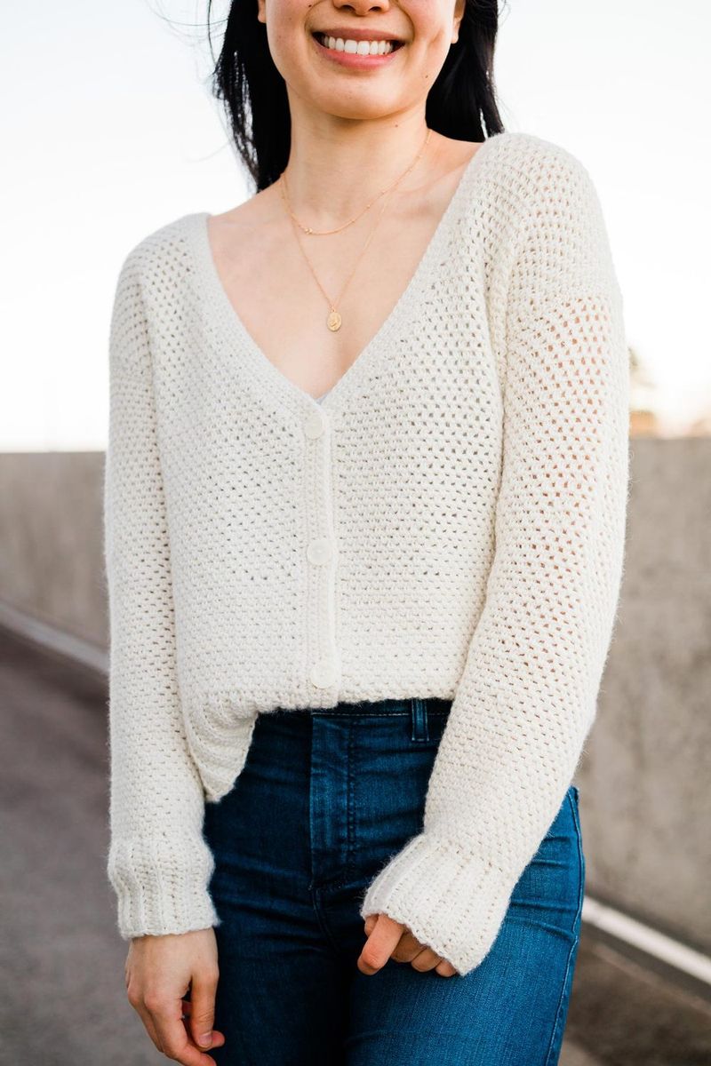 V-Neck Button Cardigan by For The Frills free crochet pattern by Grace