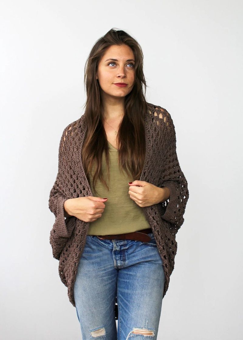 Movie Night Cocoon Cardi free crochet pattern by Alexandra Tavel