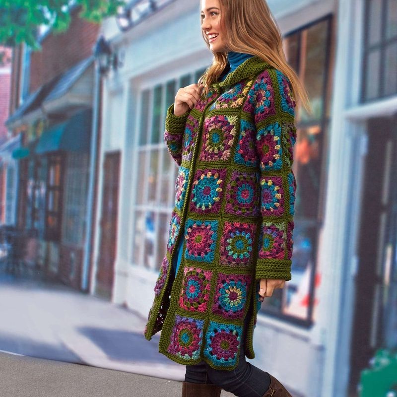 Sweater Coat in Grannies free crochet pattern by Red Heart