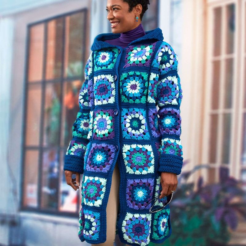 Glam Granny Coatigan free crochet pattern by Red Heart