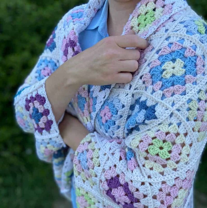 Granny Square Blanket Cardigan free crochet pattern by Hannah Cross