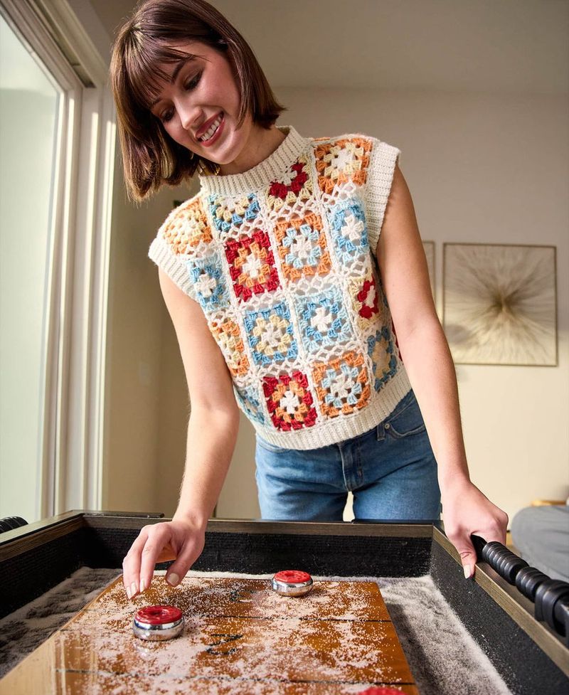 Shuffleboard Squares Vest free crochet pattern by Premier Yarns