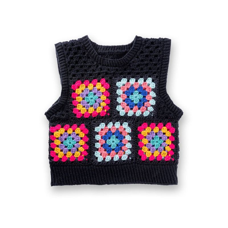 Granny Vest With Knit Details free crochet pattern by Red Heart