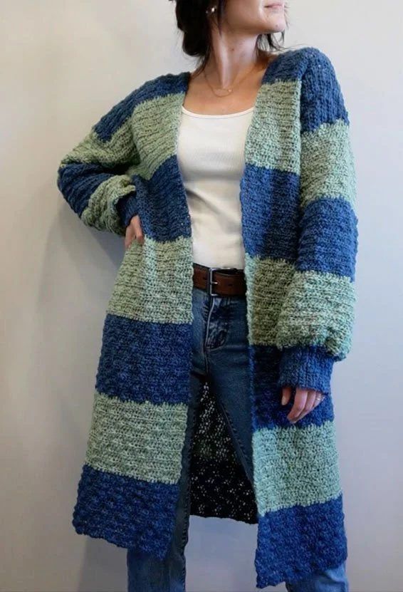 Easy Striped Crochet Sweater (Cardigan) free crochet pattern by Megan Shaimes