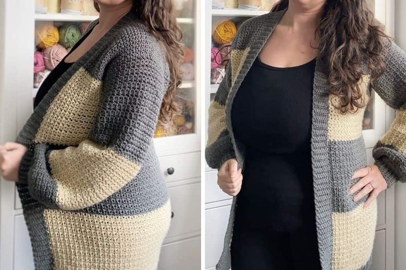 Magnolia Cardi (Long Striped Cardigan) free crochet pattern by Burgundy and Blush