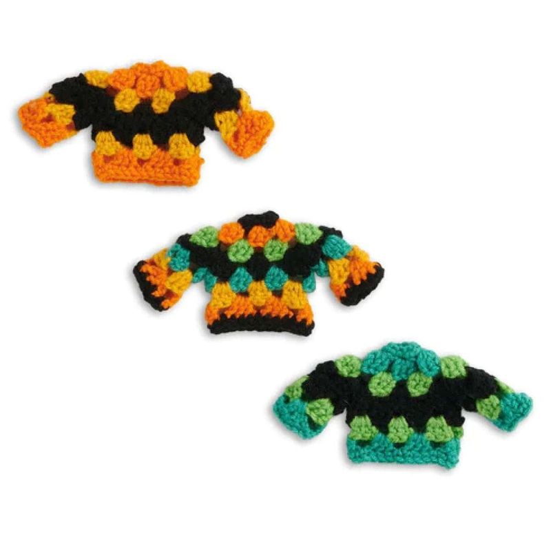 Mini Christmas Granny Sweater Ornament by Yarnspirations free crochet pattern by Yarnspirations Design Team (tutorial by The Crochet Crowd)